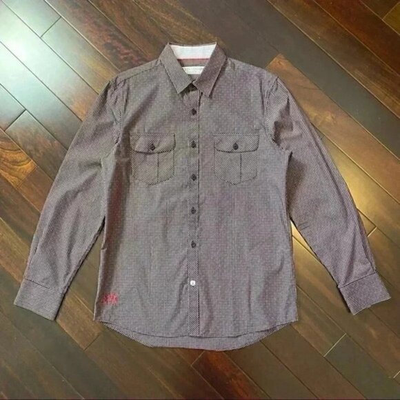 English Laundry John Lennon Plaid Button Down Long Sleeve Shirt Black Red Small - Picture 16 of 16